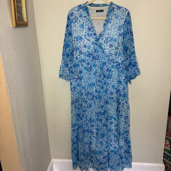 Floral Blue Dress Size 1X - Picture 1 of 5